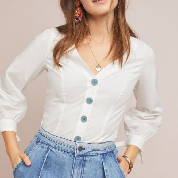 Anthropologie Tops - ANTHROPOLOGIE Maeve Tied-Sleeve Poplin Blouse